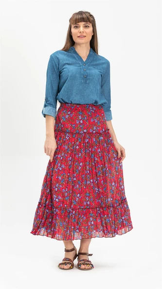 Uzun Kol Şile Bezi Akasya Yazlık Bluz Kot Mavi Ktmv M indigo