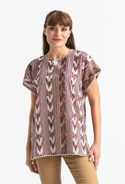 Kısa Kol Şile Bezi Kilim Yazlık Bluz Tek renk Tkrn L Tek renk - 1
