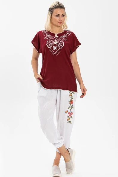 Kısa Kol Şile Bezi Naz Yazlık Bluz Bordo Brd XL Bordo ürün görseli