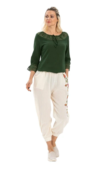 Zehra Şile Bezi Yazlık Bluz Yeşil Ysl 3XL Yeşil - 5