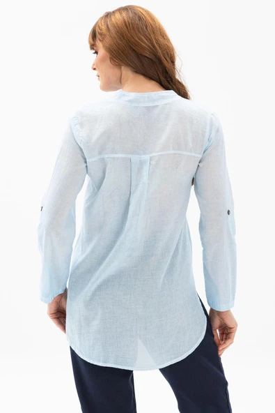 Uzun Kol Şile Bezi Akasya Yazlık Bluz Buz Mavi Bmv 2XL Buz Mavi - Resim 2