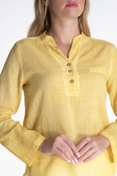 Uzun Kol Şile Bezi Akasya Yazlık Bluz Sarı Sarı 3XL Sarı - Resim 3