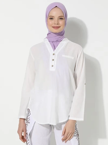 Uzun Kol Şile Bezi Akasya Yazlık Bluz Beyaz Byz 2XL Beyaz - Resim 8