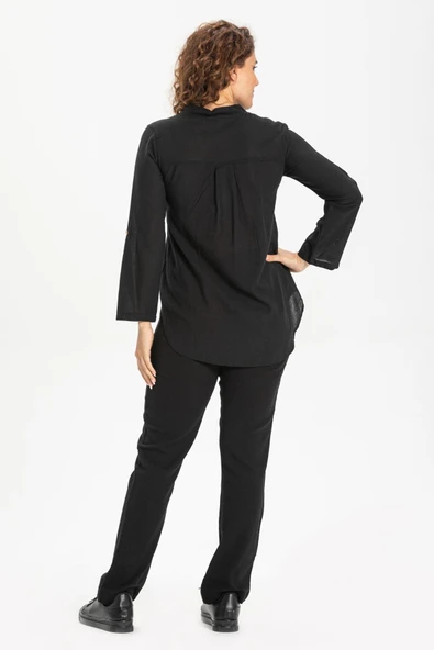 Uzun Kol Şile Bezi Akasya Yazlık Bluz Siyah Syh S Siyah - Resim 2