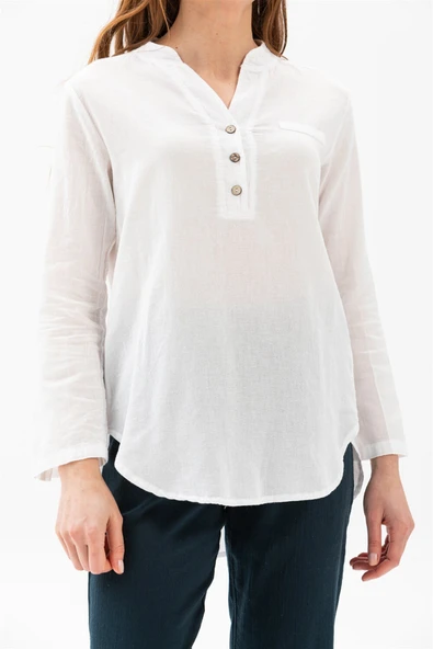 Uzun Kol Şile Bezi Akasya Yazlık Bluz Beyaz Byz XL Beyaz - Resim 3