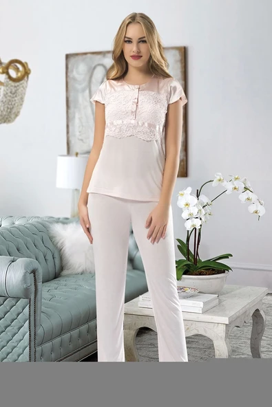 Pudra Penye Pijama Takımı - 1417 - Resim 2