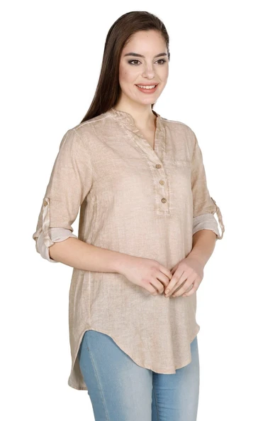 Uzun Kol Şile Bezi Akasya Yazlık Bluz Toprak Tprk 2XL Toprak - Resim 4