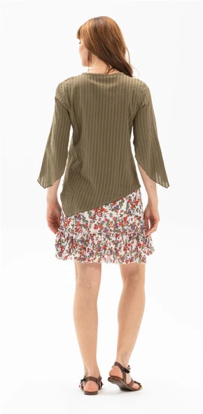 Truvakar Kol Şile Bezi Rodos Yazlık Bluz Haki Hk XL Haki - Resim 2