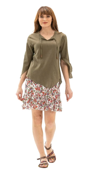 Truvakar Kol Şile Bezi Rodos Yazlık Bluz Haki Hk M Haki - Resim 6