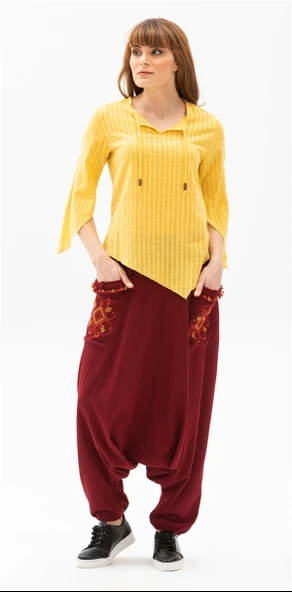 Truvakar Kol Şile Bezi Rodos Yazlık Bluz Sarı Sarı M Sarı - Resim 4