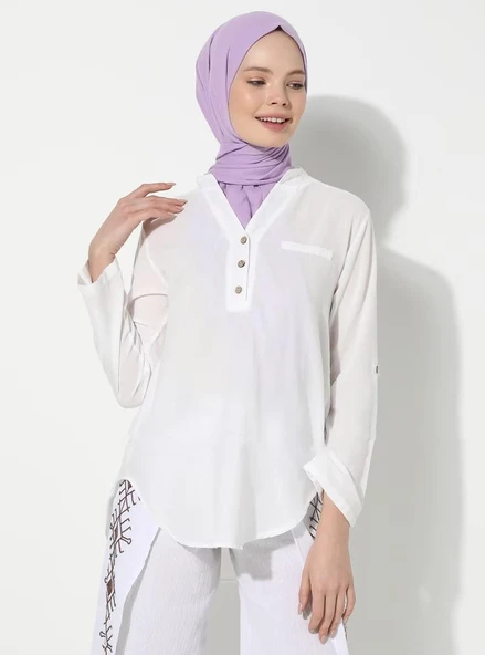 Uzun Kol Şile Bezi Akasya Yazlık Bluz Beyaz Byz 2XL Beyaz - Resim 7