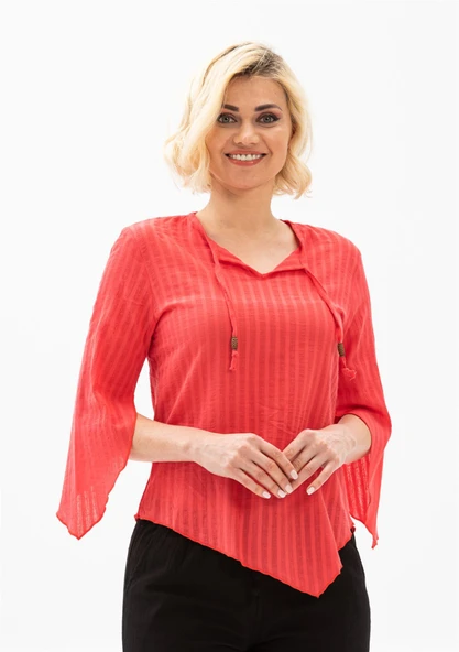 Truvakar Kol Şile Bezi Rodos Yazlık Bluz Mercan Mrcn L Mercan ürün görseli