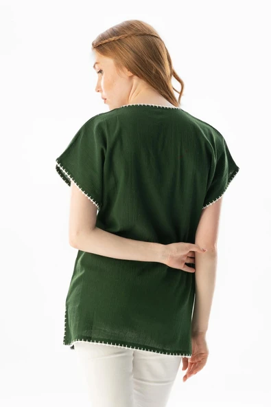 Kısa Kol Şile Bezi Naz Yazlık Bluz Yeşil Ysl 2XL Yeşil - Resim 2