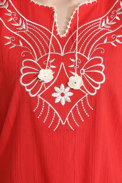 Kısa Kol Şile Bezi Naz Yazlık Bluz Kırmızı Krmz XL Kırmızı - Resim 3