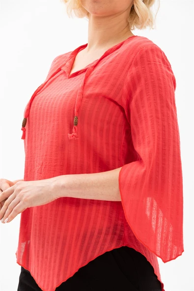 Truvakar Kol Şile Bezi Rodos Yazlık Bluz Mercan Mrcn 2XL Mercan - Resim 3