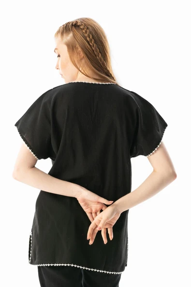 Kısa Kol Şile Bezi Naz Yazlık Bluz Siyah Syh 2XL Siyah - Resim 2