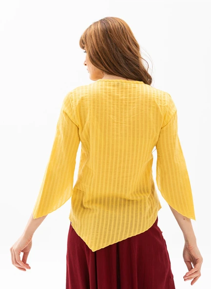 Truvakar Kol Şile Bezi Rodos Yazlık Bluz Sarı Sarı L Sarı - 2