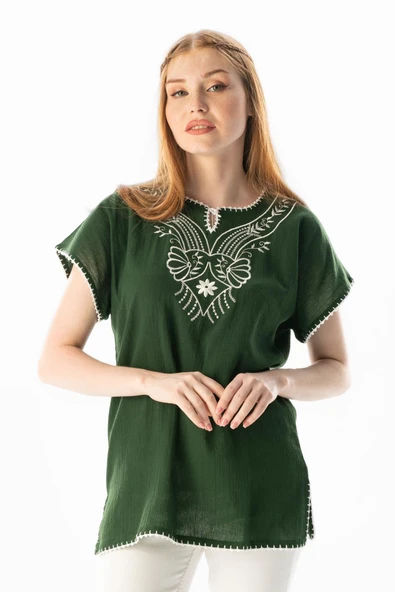 Kısa Kol Şile Bezi Naz Yazlık Bluz Yeşil Ysl XL Yeşil ürün görseli