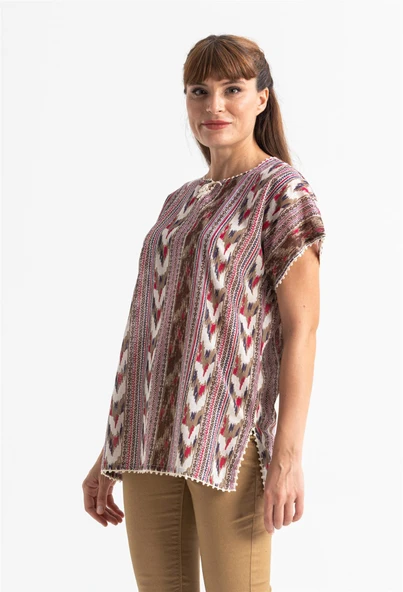 Kısa Kol Şile Bezi Kilim Yazlık Bluz Tek renk Tkrn XL Tek renk - Resim 3