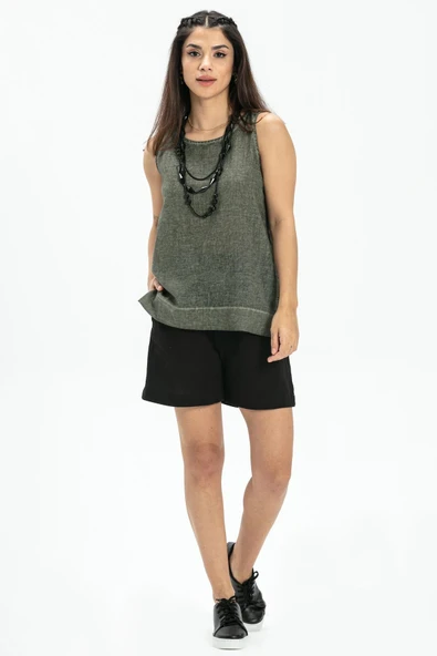 Kolsuz Poplin Zeyno Yazlık Bluz Haki Hk 3XL Haki - 1
