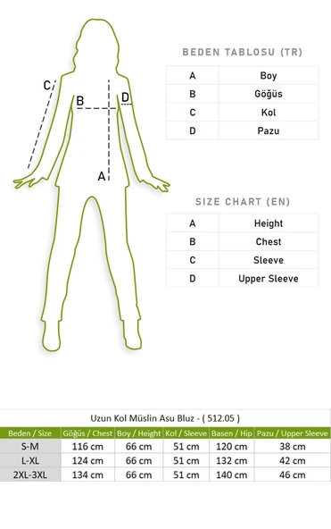 Uzun Kol Asu Yazlık Müslin Bluz Pudra Pdr L/XL Pudra - Resim 6