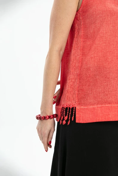 Kolsuz Poplin Zeyno Yazlık Bluz Mercan Mrcn S Mercan - Resim 3