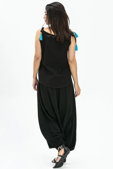 Askılı Şile Bezi Atiye Yazlık Bluz Siyah Syh S Siyah - Resim 2