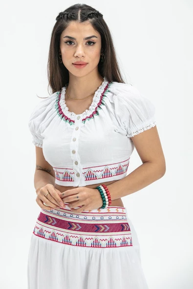 Kısa Kol Şile Bezi Latin Yazlık Büstiyer Beyaz Byz S Beyaz - Resim 3