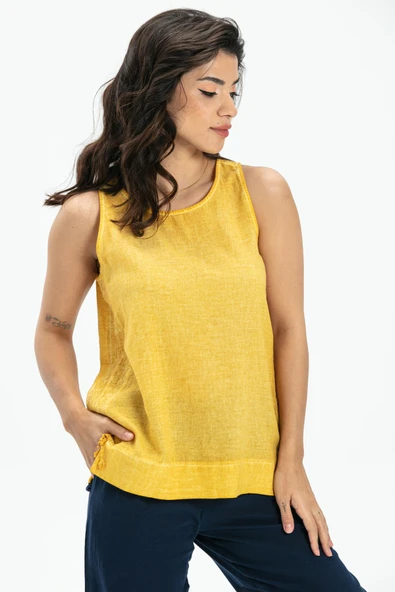 Kolsuz Poplin Zeyno Yazlık Bluz Sarı Sarı 3XL Sarı - Resim 3