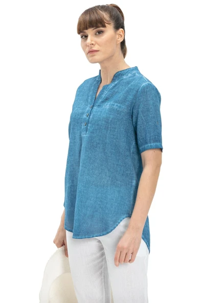 Kısa Kol Şile Bezi Akasya Yazlık Bluz Kot Mavi Ktmv 2XL Kot Mavi - Resim 6