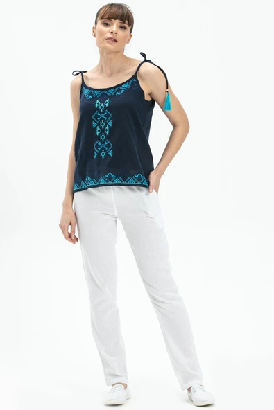 Askılı Şile Bezi Atiye Yazlık Bluz Lacivert Lcvt M Lacivert ürün görseli