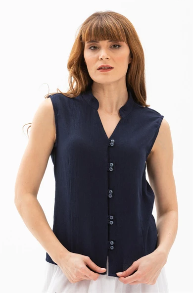 Kolsuz Şile Bezi Arzu Yazlık Bluz Lacivert Lcvt M Lacivert - Resim 3