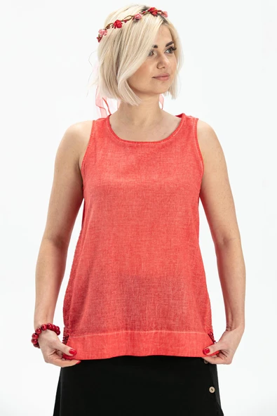 Kolsuz Poplin Zeyno Yazlık Bluz Mercan Mrcn S Mercan - Resim 4