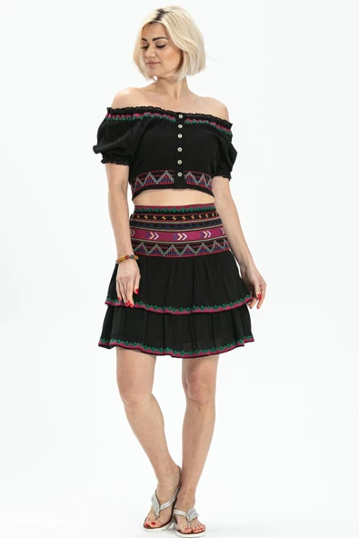 Kısa Kol Şile Bezi Latin Yazlık Büstiyer Siyah Syh S Siyah