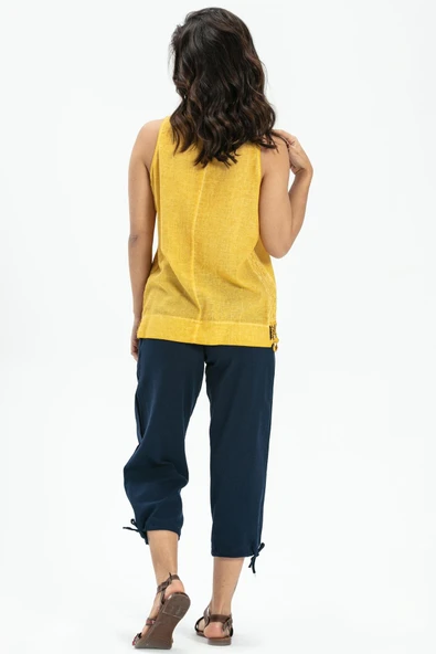 Kolsuz Poplin Zeyno Yazlık Bluz Sarı Sarı 3XL Sarı - Resim 2