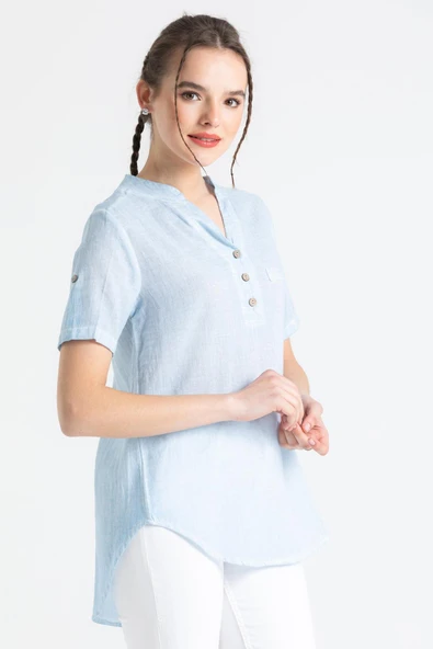 Kısa Kol Şile Bezi Akasya Yazlık Bluz Buz Mavi Bmv 2XL Buz Mavi - Resim 3