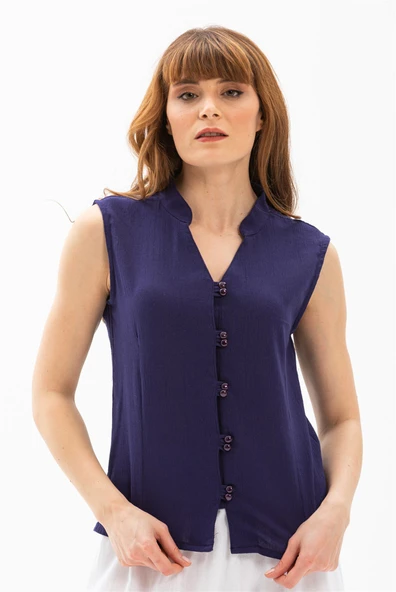 Kolsuz Şile Bezi Arzu Yazlık Bluz Mor Mor 2XL Mor - Resim 3