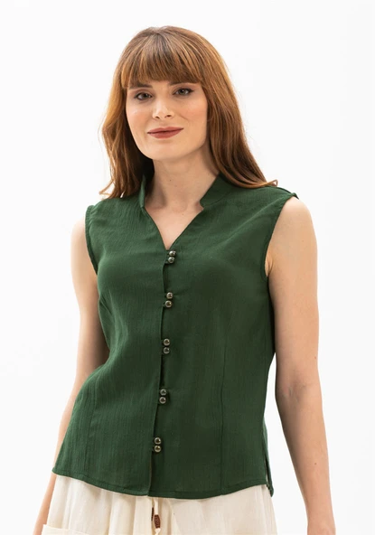 Kolsuz Şile Bezi Arzu Yazlık Bluz Yeşil Ysl XL Yeşil - Resim 3