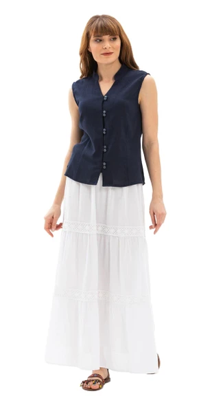 Kolsuz Şile Bezi Arzu Yazlık Bluz Lacivert Lcvt XL Lacivert - 6