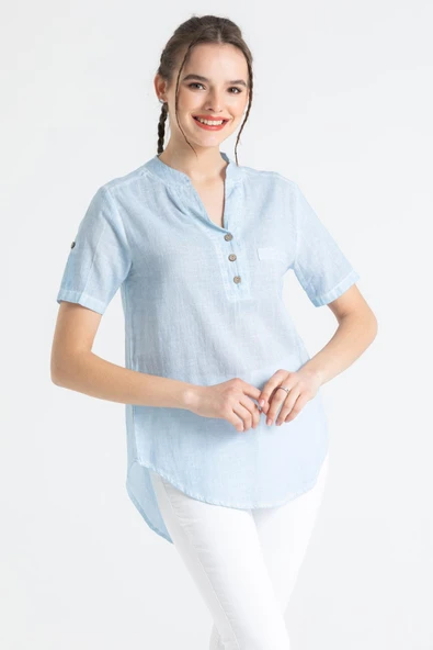 Kısa Kol Şile Bezi Akasya Yazlık Bluz Buz Mavi Bmv 2XL Buz Mavi ürün görseli
