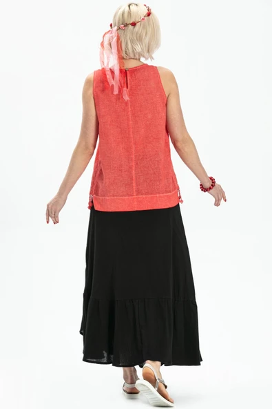 Kolsuz Poplin Zeyno Yazlık Bluz Mercan Mrcn S Mercan - Resim 2