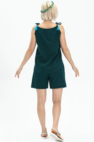 Askılı Şile Bezi Atiye Yazlık Bluz Petrol Ptrl S Petrol - 2