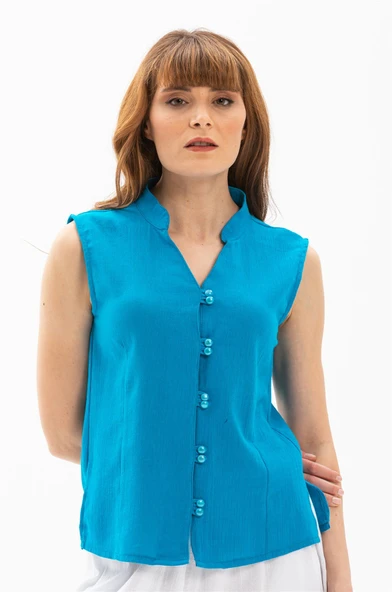 Kolsuz Şile Bezi Arzu Yazlık Bluz Turkuaz Trkz 3XL Turkuaz - Resim 4