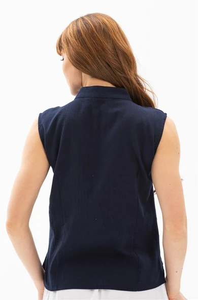 Kolsuz Şile Bezi Arzu Yazlık Bluz Lacivert Lcvt 3XL Lacivert - Resim 2
