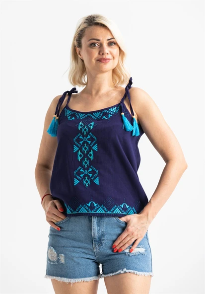 Askılı Şile Bezi Atiye Yazlık Bluz Mor Mor XL Mor ürün görseli