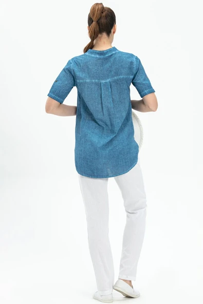 Kısa Kol Şile Bezi Akasya Yazlık Bluz Kot Mavi Ktmv S Kot Mavi - Resim 2