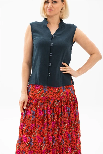 Kolsuz Şile Bezi Arzu Yazlık Bluz Petrol Ptrl 3XL Petrol - Resim 3