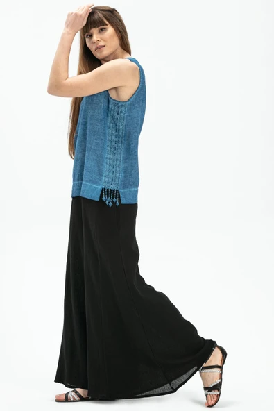Kolsuz Poplin Zeyno Yazlık Bluz İndigo indg L İndigo - 5