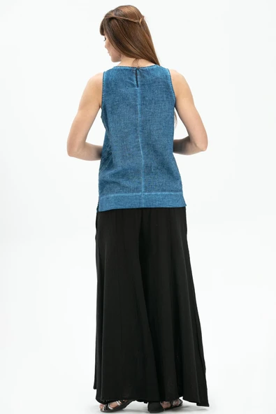 Kolsuz Poplin Zeyno Yazlık Bluz İndigo indg L İndigo - 2