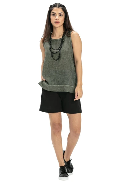 Kolsuz Poplin Zeyno Yazlık Bluz Haki Hk 2XL Haki - Resim 7